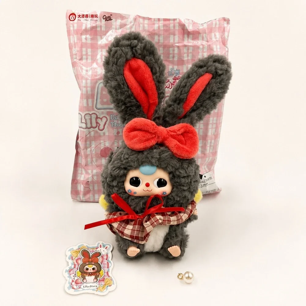 Baby Three Lily Rabbit Town V2 Dizzy Gray Bunny Plush Designer Toy with Card